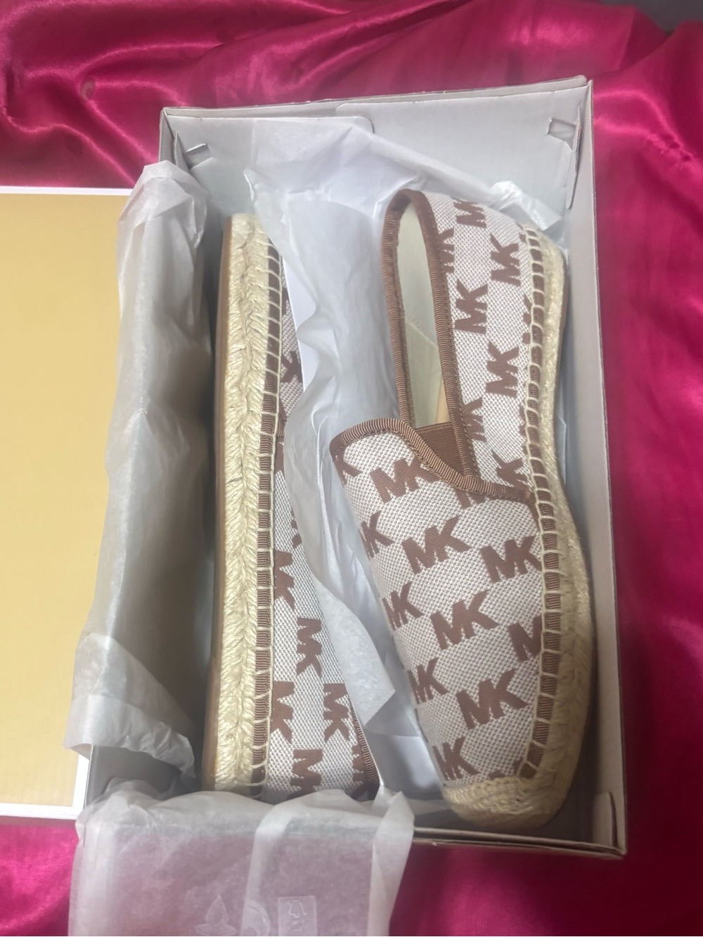 Michael Kors MK Logo Espadrille Slip-Ons in Beige & Brown BRAND NEW